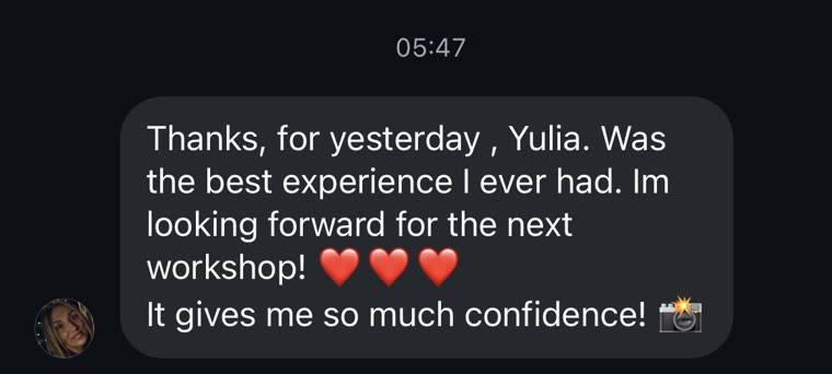 Participant message: best experience, gives me so much confidence