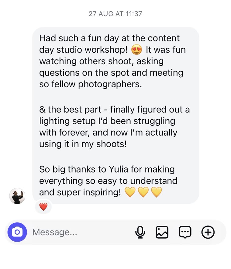 Participant message: now using the setup in real shoots