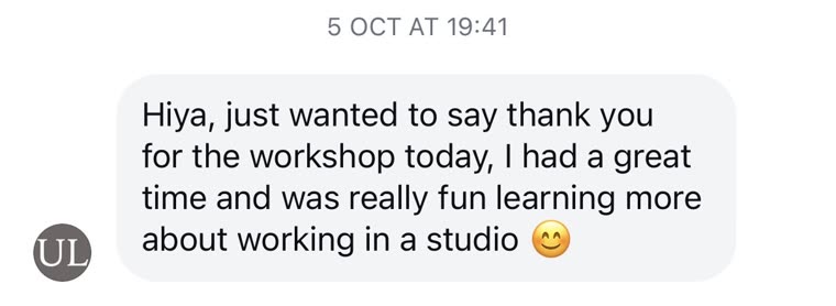 Participant message: great time learning to work in a studio